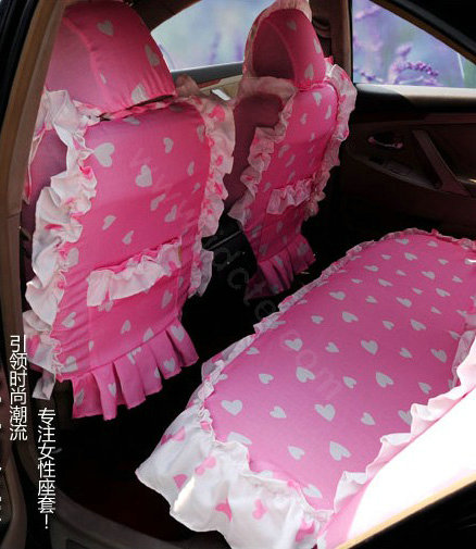 Universal Cotton Heart flowered Print Folds Auto Car Seat Cover 19pcs Sets - Pink