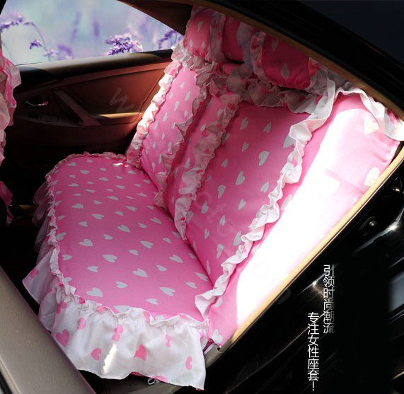 Universal Cotton Heart flowered Print Folds Auto Car Seat Cover 19pcs Sets - Pink