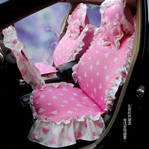Universal Cotton Heart flowered Print Folds Auto Car Seat Cover 19pcs Sets - Pink