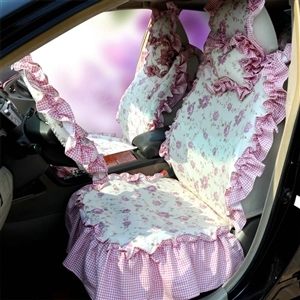 Universal Cotton flower Print Plaid Folds Auto Car Seat Cover 19pcs Sets - Purple