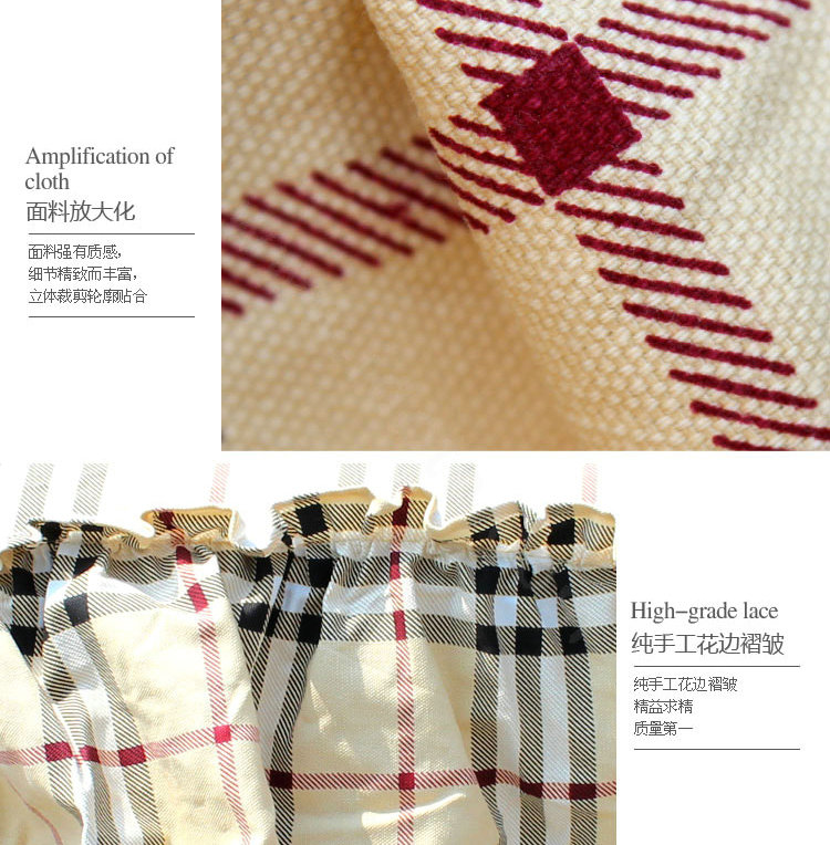 Universal Cotton flowered Print Plaid Folds Auto Car Seat Cover 19pcs Sets - Beige