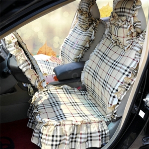 Universal Cotton flowered Print Plaid Folds Auto Car Seat Cover 19pcs Sets - Beige
