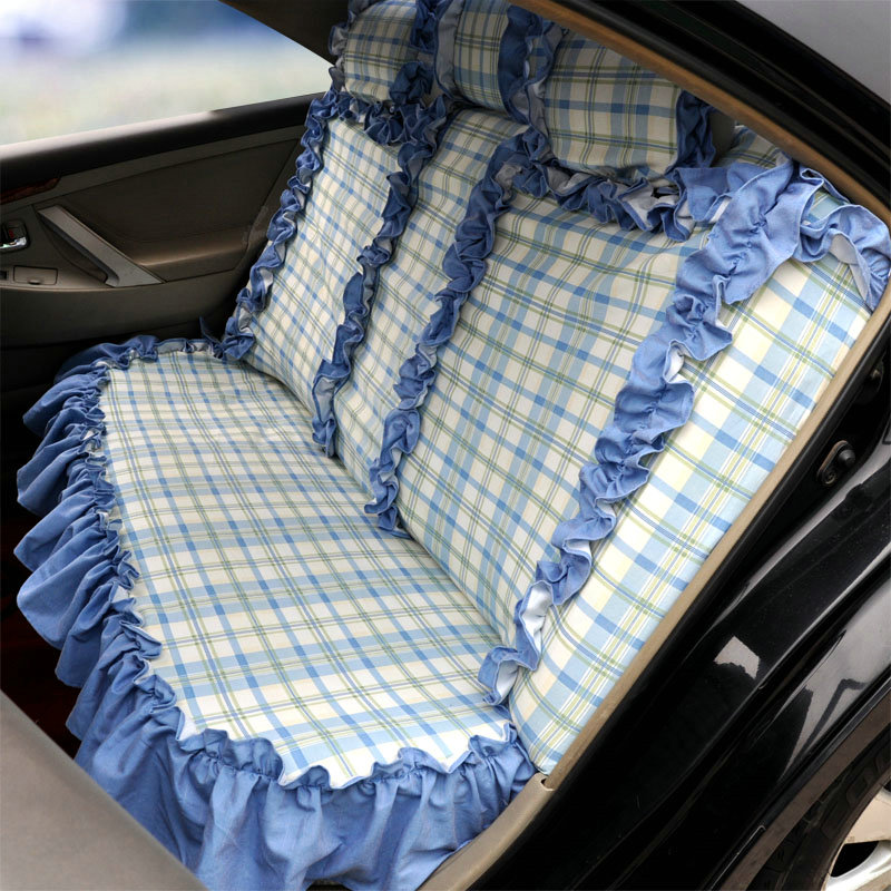 Universal Cotton flowered Print Plaid Folds Auto Car Seat Cover 19pcs Sets - Blue