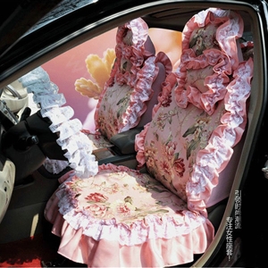 Universal 100% Cotton hawaiian floral Print Lace Auto Car Seat Cover 19pcs Sets - Pink
