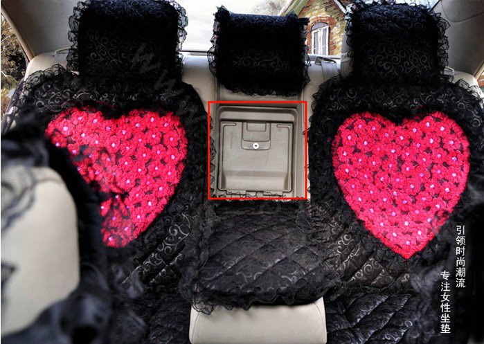 Universal Cotton lace Heart Car Seat Cover Auto Cushion 7pcs Sets - Black