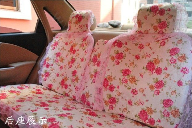 Universal Cute Jacquard flower Print lace Auto Car Seat Cover 15pcs Sets - Pink
