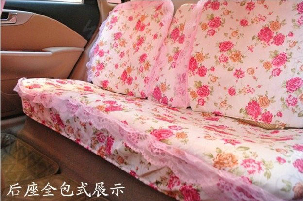 Universal Cute Jacquard flower Print lace Auto Car Seat Cover 15pcs Sets - Pink