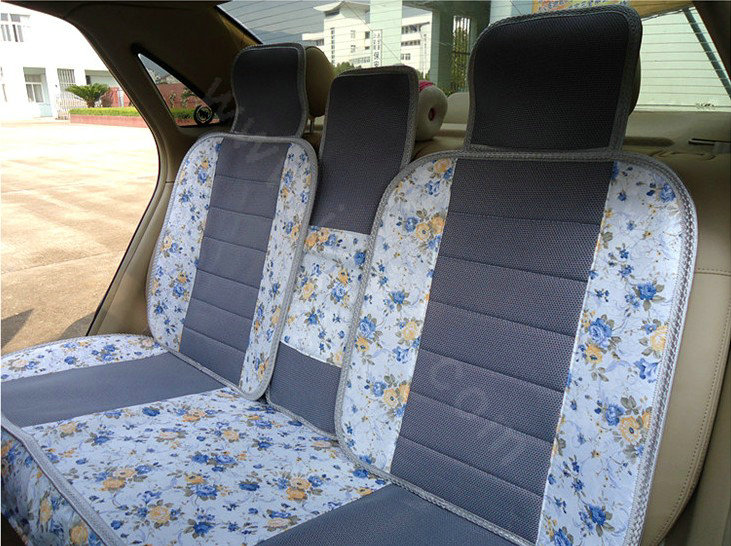 Universal Flax Cotton Hawaiian floral Print Car Seat Cover Auto Cushion 10pcs Sets - Blue