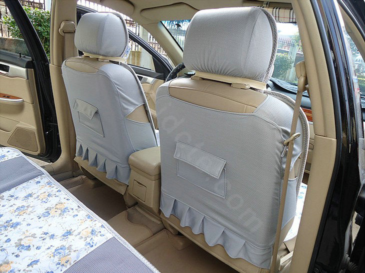 Universal Flax Cotton Hawaiian floral Print Car Seat Cover Auto Cushion 10pcs Sets - Blue