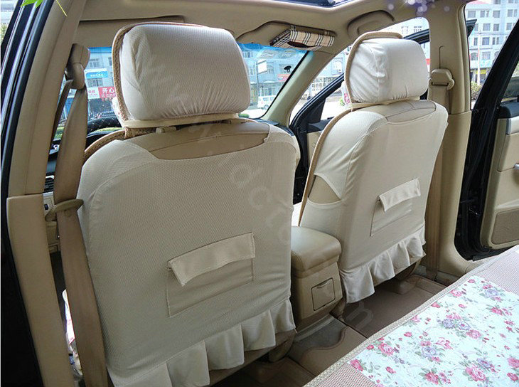 Universal Flax Cotton Hawaiian floral Print Car Seat Cover Auto Cushion 10pcs Sets - Pink