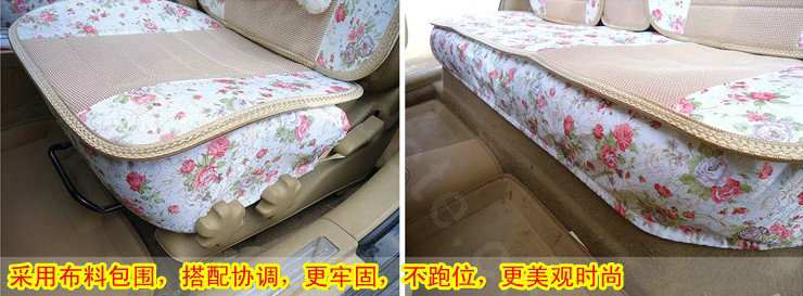 Universal Flax Cotton Hawaiian floral Print Car Seat Cover Auto Cushion 10pcs Sets - Pink