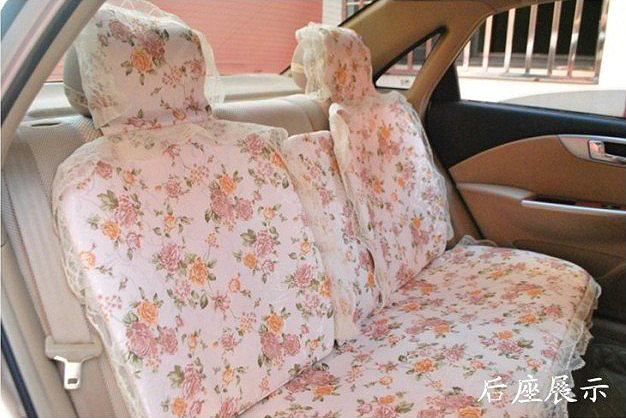 Universal Romantic Jacquard floral Print lace Auto Car Seat Cover 15pcs Sets - Beige