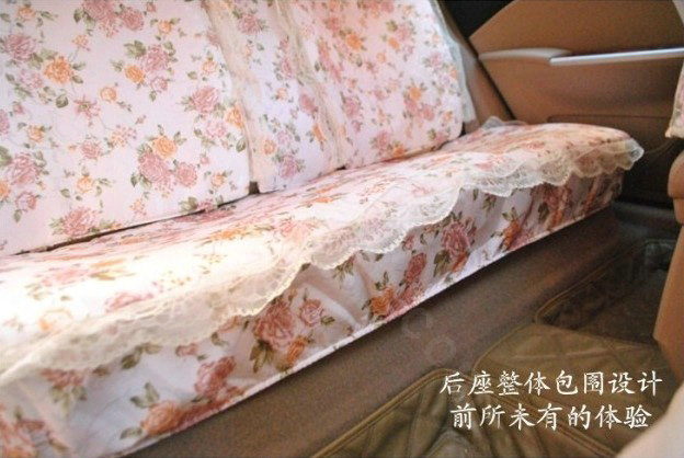 Universal Romantic Jacquard floral Print lace Auto Car Seat Cover 15pcs Sets - Beige