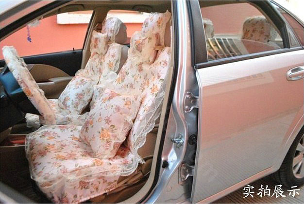 Universal Romantic Jacquard floral Print lace Auto Car Seat Cover 15pcs Sets - Beige