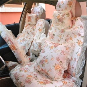 Universal Romantic Jacquard floral Print lace Auto Car Seat Cover 15pcs Sets - Beige
