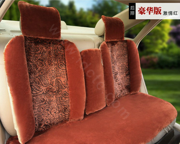 Universal Winter Plush Flower Print Car Seat Cover Auto Cushion 8pcs Sets - Red