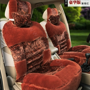 Universal Winter Plush Flower Print Car Seat Cover Auto Cushion 8pcs Sets - Red