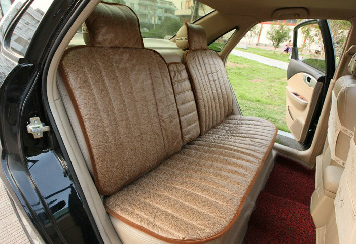 Universal Winter Suede nap floral Print Car Seat Cover Auto Cushion 6pcs Sets - Beige