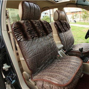 Universal Winter Suede nap floral Print Car Seat Cover Auto Cushion 6pcs Sets - Coffee