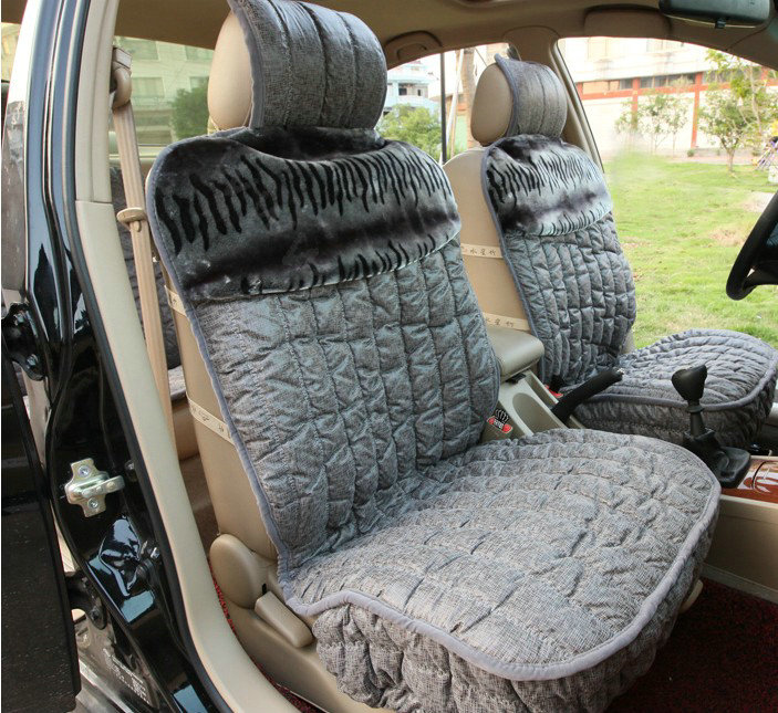 Universal Winter Suede nap floral Print Car Seat Cover Auto Cushion 6pcs Sets - Gray