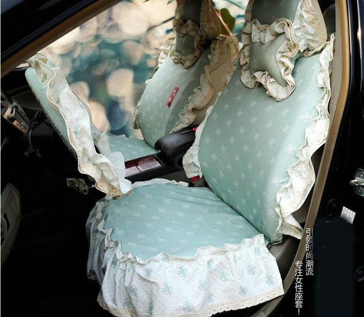 Universal Woman Cotton Snowflake floral Print Lace Auto Car Seat Cover 19pcs Sets - Blue