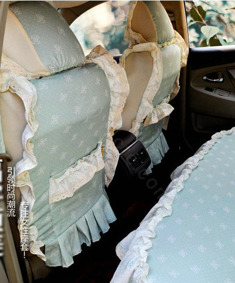Universal Woman Cotton Snowflake floral Print Lace Auto Car Seat Cover 19pcs Sets - Blue