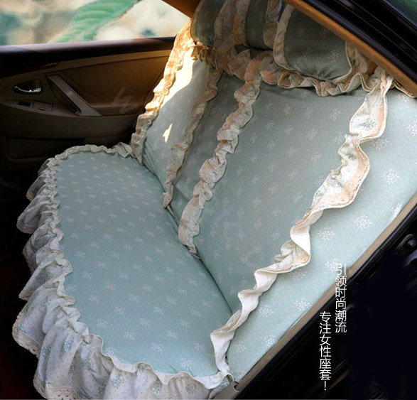 Universal Woman Cotton Snowflake floral Print Lace Auto Car Seat Cover 19pcs Sets - Blue