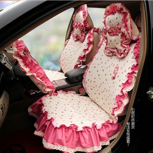 Universal Woman Cotton Strawberries floral Print Lace Auto Car Seat Cover 19pcs Sets - Rose