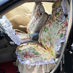 Universal Woman 100% Cotton flower Print Lace Auto Car Seat Cover 19pcs Sets - Beige