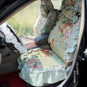 Universal Woman Pure Cotton flower Print Lace Auto Car Seat Cover 19pcs Sets - Blue