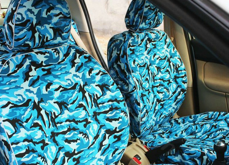 Customized Cotton Camo Auto Car Seat Covers 8pcs Sets for Vehicle - Blue