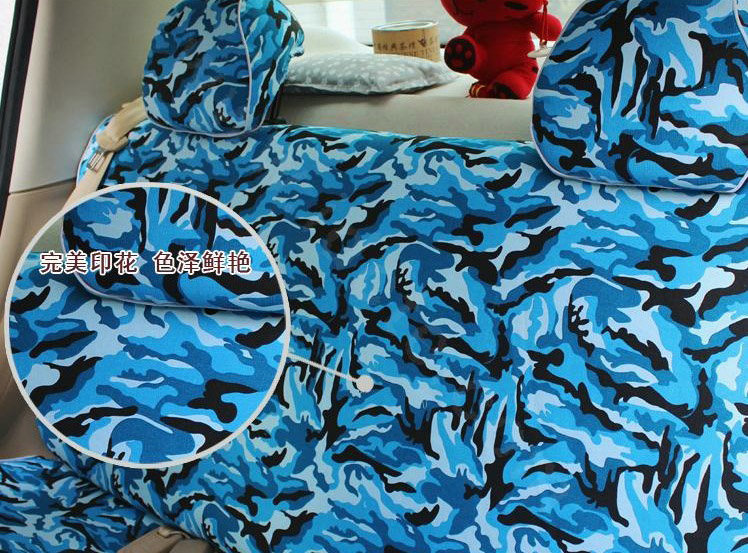 Customized Cotton Camo Auto Car Seat Covers 8pcs Sets for Vehicle - Blue