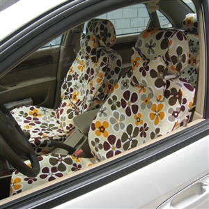 Floral Print Canvas Customized Cotton Auto Car Seat Covers 2pcs Sets for Benz Smart - Coffee