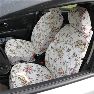 Flower Print Canvas Customized Cotton Auto Car Seat Covers 2pcs Sets for Benz Smart - Rose