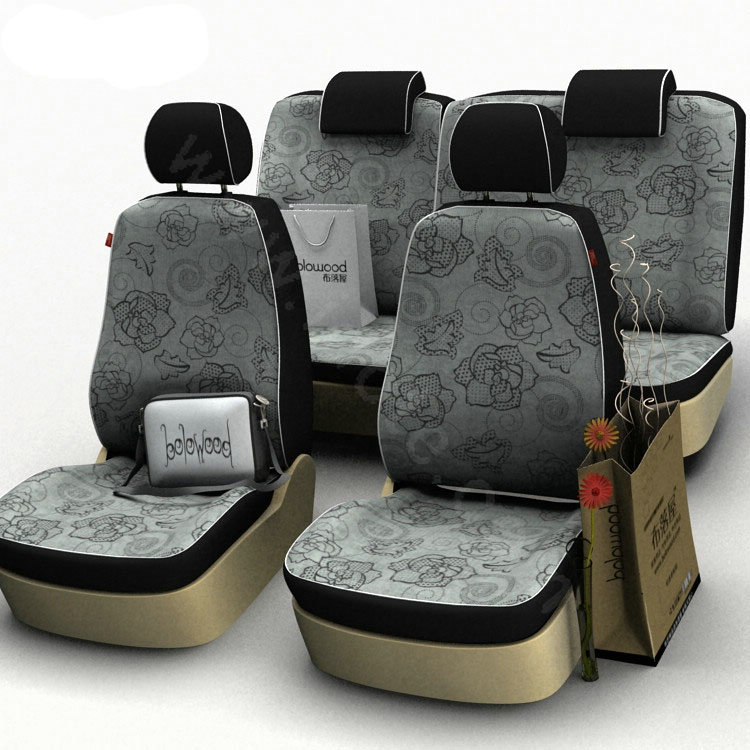 Flower Print Customized Floral Auto Car Seat Covers 8pcs Sets for Vehicle - Grey