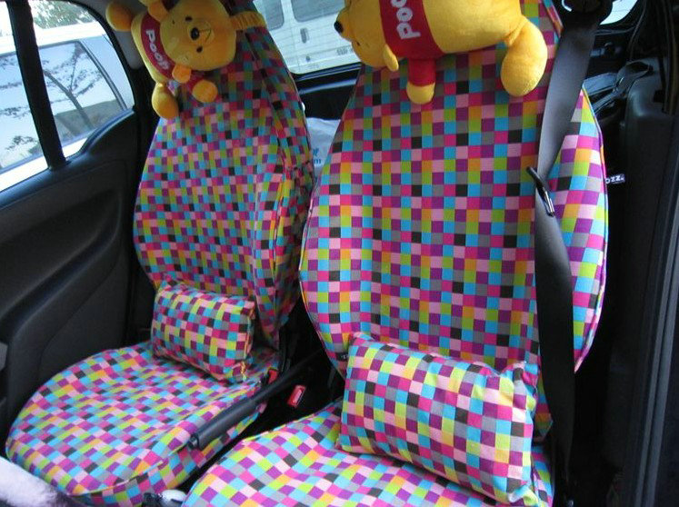 Lattice Canvas Customized Cotton Auto Car Seat Covers 2pcs Sets for Benz Smart - Pink