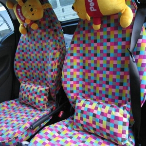 Lattice Canvas Customized Cotton Auto Car Seat Covers 2pcs Sets for Benz Smart - Pink