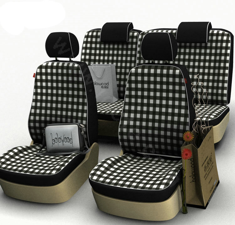 Lattice Customized Cotton Auto Car Seat Covers 8pcs Sets for Vehicle - White