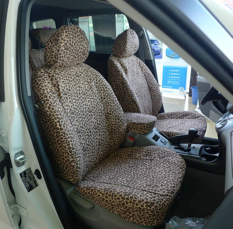 Leopard Print Canvas Customized Cotton Auto Car Seat Covers 2pcs Sets for Benz Smart - Brown
