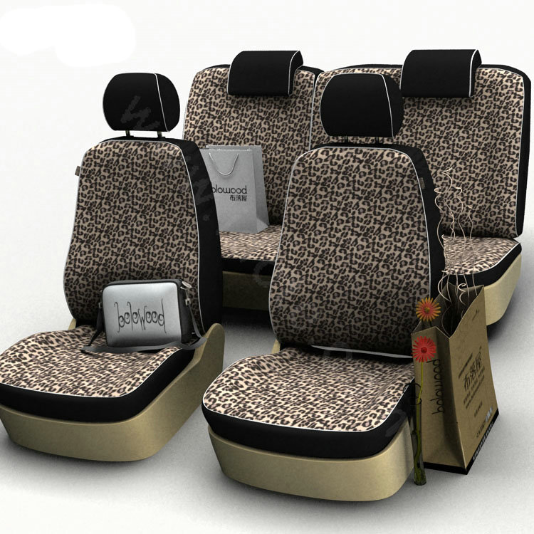Leopard Print Customized Cotton Auto Car Seat Covers 8pcs Sets for Vehicle - Brown