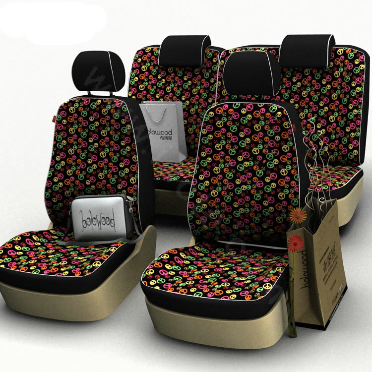 Peace Sign Customized Cotton Auto Car Seat Covers 8pcs Sets for Vehicle - Red