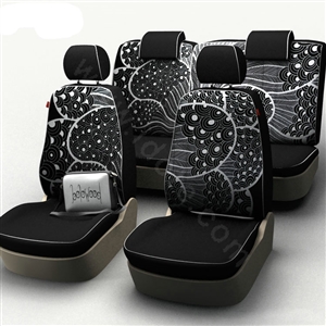 Peacock Feather Customized Cotton Auto Car Seat Covers 8pcs Sets for Vehicle - Black