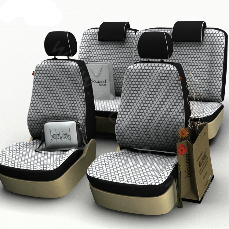 Polka Dot Customized Cotton Auto Car Seat Covers 8pcs Sets for Vehicle - White