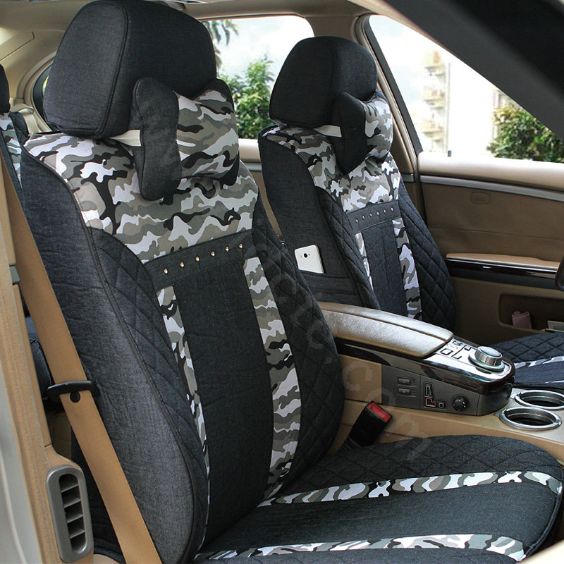 Quality Customize Cotton Camo Auto Car Seat Covers 10pcs Sets for Vehicle - Black