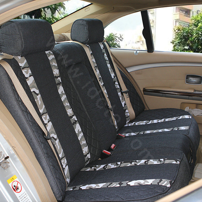 Quality Customized Cotton Camo Auto Car Seat Covers 10pcs Sets for Vehicle - Black