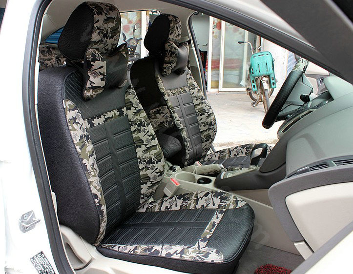 Tailored Leatherette Camo Auto Car Seat Covers 13pcs Sets for Vehicle - Green