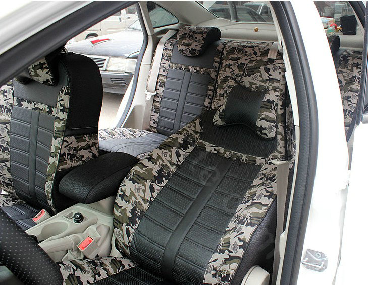 Tailored Leatherette Camo Auto Car Seat Covers 13pcs Sets for Vehicle - Green
