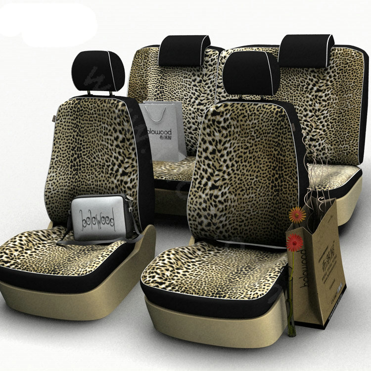 Tiger Print Customized Cotton Auto Car Seat Covers 8pcs Sets for Vehicle - Brown