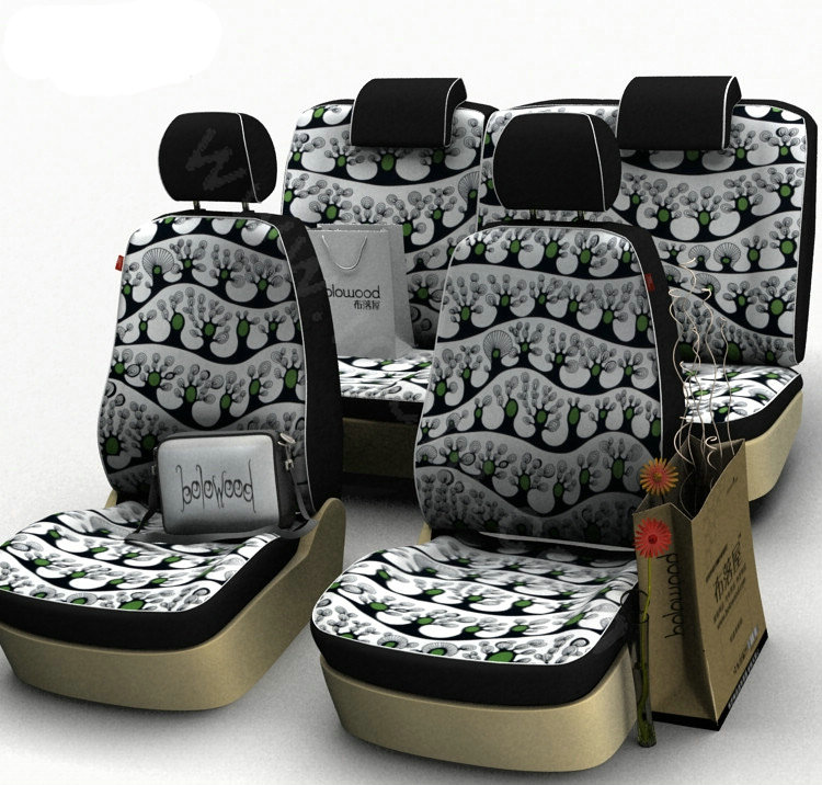 Tree Print Customized Cotton Auto Car Seat Covers 8pcs Sets for Vehicle - Grey