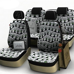 Tree Print Customized Cotton Auto Car Seat Covers 8pcs Sets for Vehicle - Grey